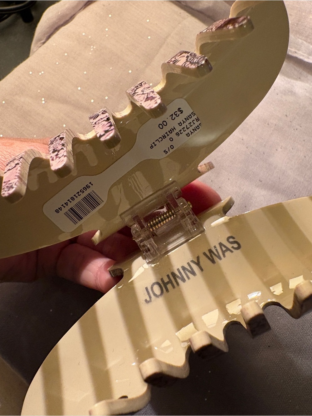 Johnny Was Floral Lace Pattern Hair Claw Clip in Cream and Deep Purple - Picture 4 of 6